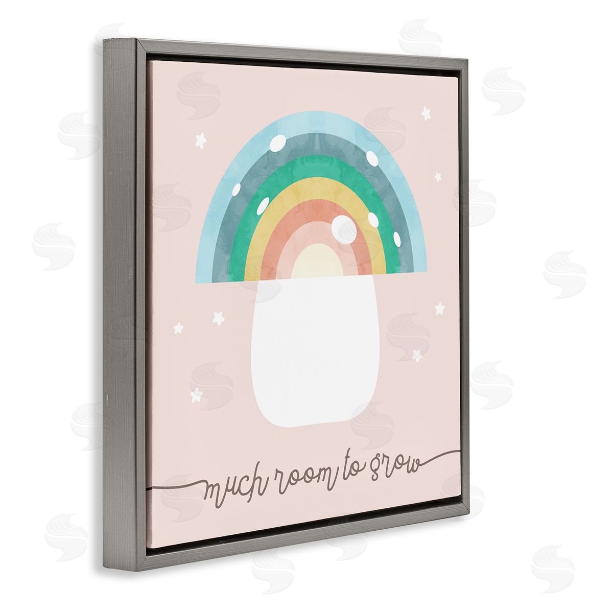 Stupell Studio Much Room to Grow Phrase Kids' Rainbow Mushroom Gray Floating Frame Canvas Wall Art Print