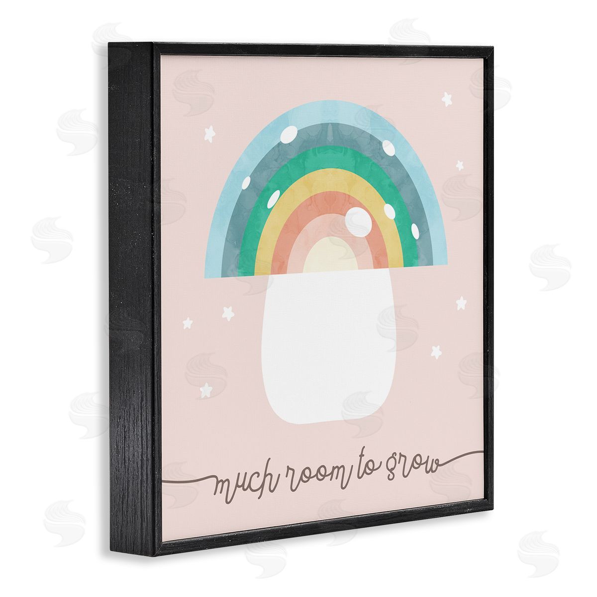 Stupell Studio Much Room to Grow Phrase Kids' Rainbow Mushroom Black Framed Glicee Wall Art Print