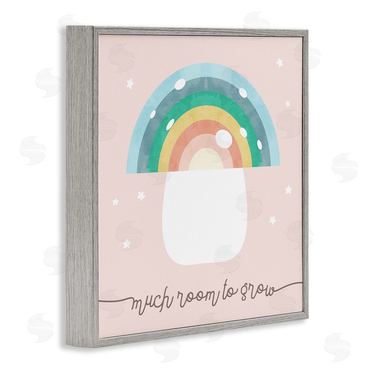 Stupell Studio Much Room to Grow Phrase Kids' Rainbow Mushroom Gray Framed Glicee Wall Art Print