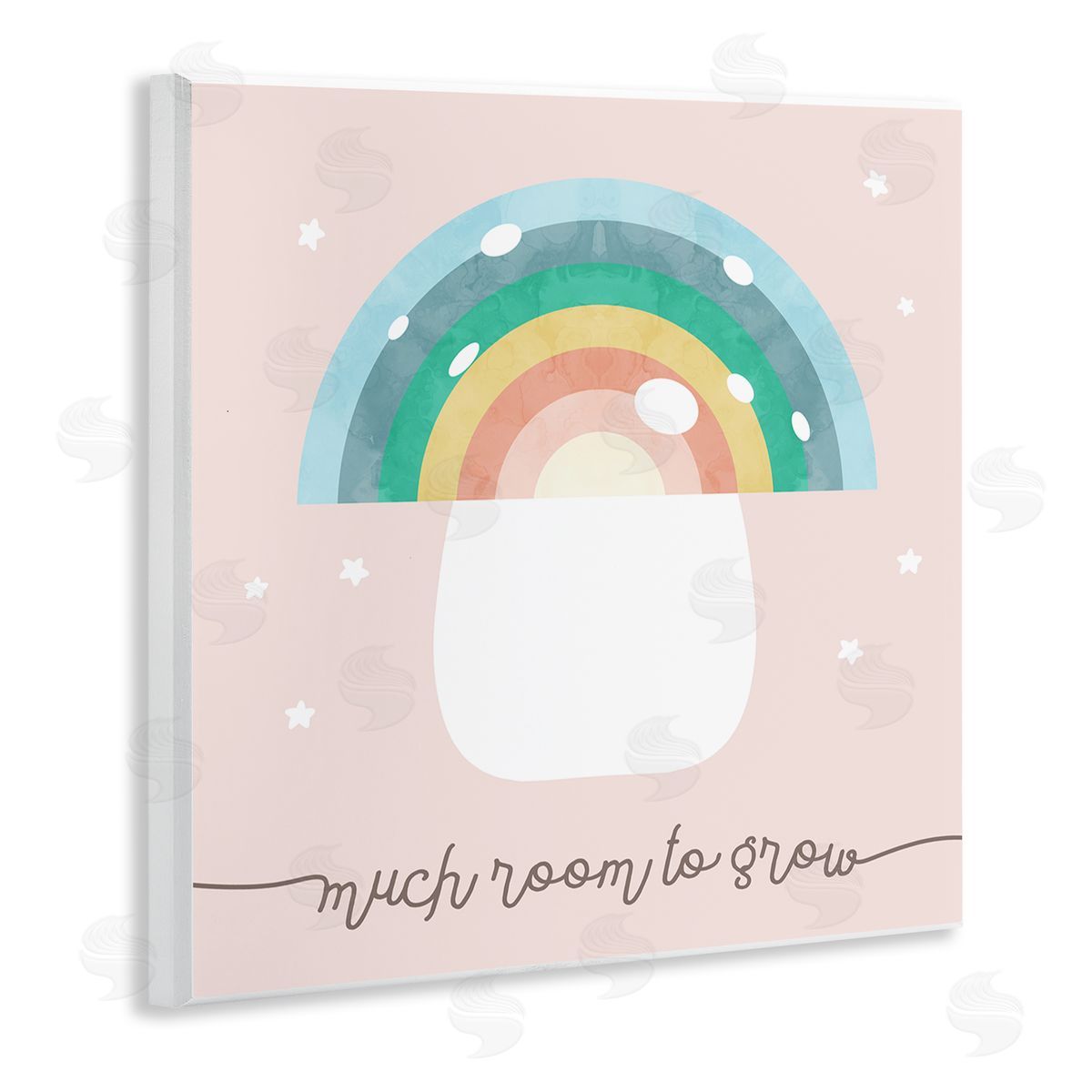 Stupell Studio Much Room to Grow Phrase Kids' Rainbow Mushroom Wooden Wall Plaque Art Print
