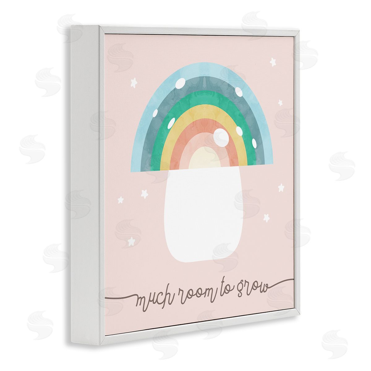 Stupell Studio Much Room to Grow Phrase Kids' Rainbow Mushroom White Framed Glicee Wall Art Print