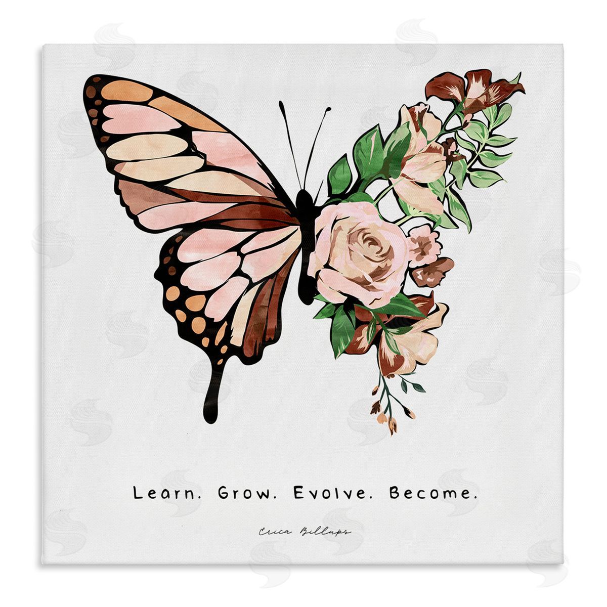 Erica Billups Learn Grow Evolve Become Motivational Children's Diversity Butterfly Stretched Canvas Wall Art Print