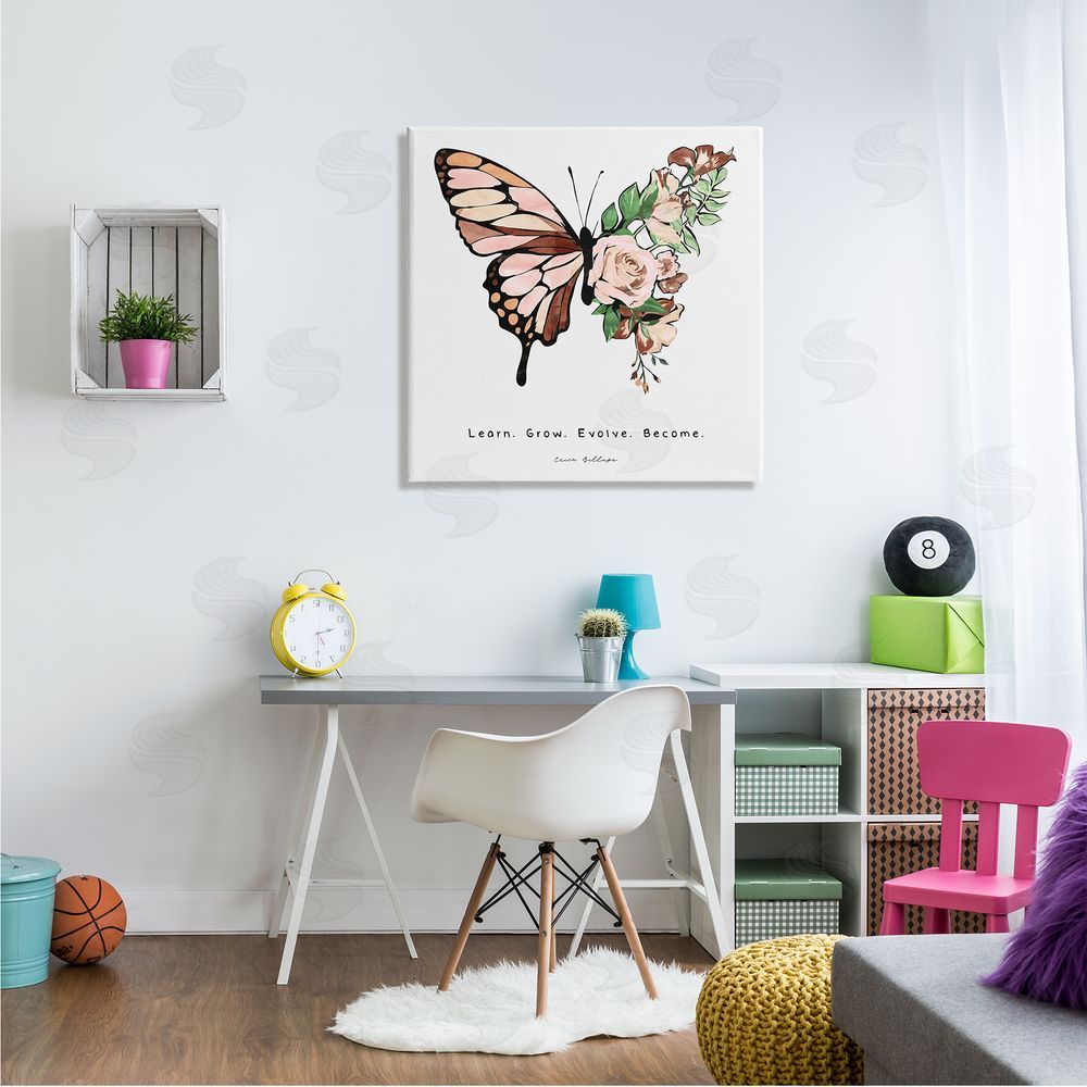 Erica Billups Learn Grow Evolve Become Motivational Children's Diversity Butterfly Canvas Wall Art in Room