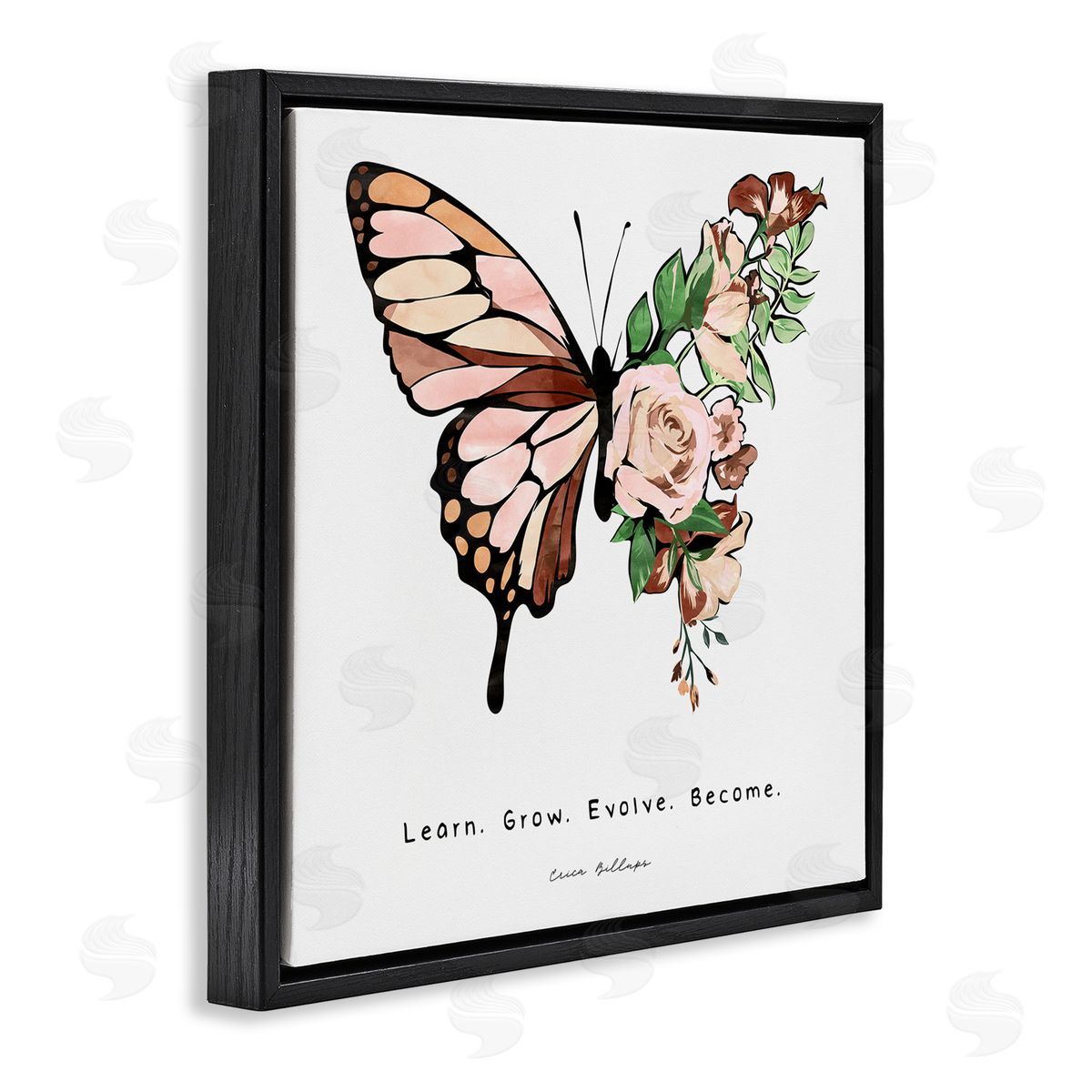 Erica Billups Learn Grow Evolve Become Motivational Children's Diversity Butterfly Black Floating Frame Canvas Wall Art Print