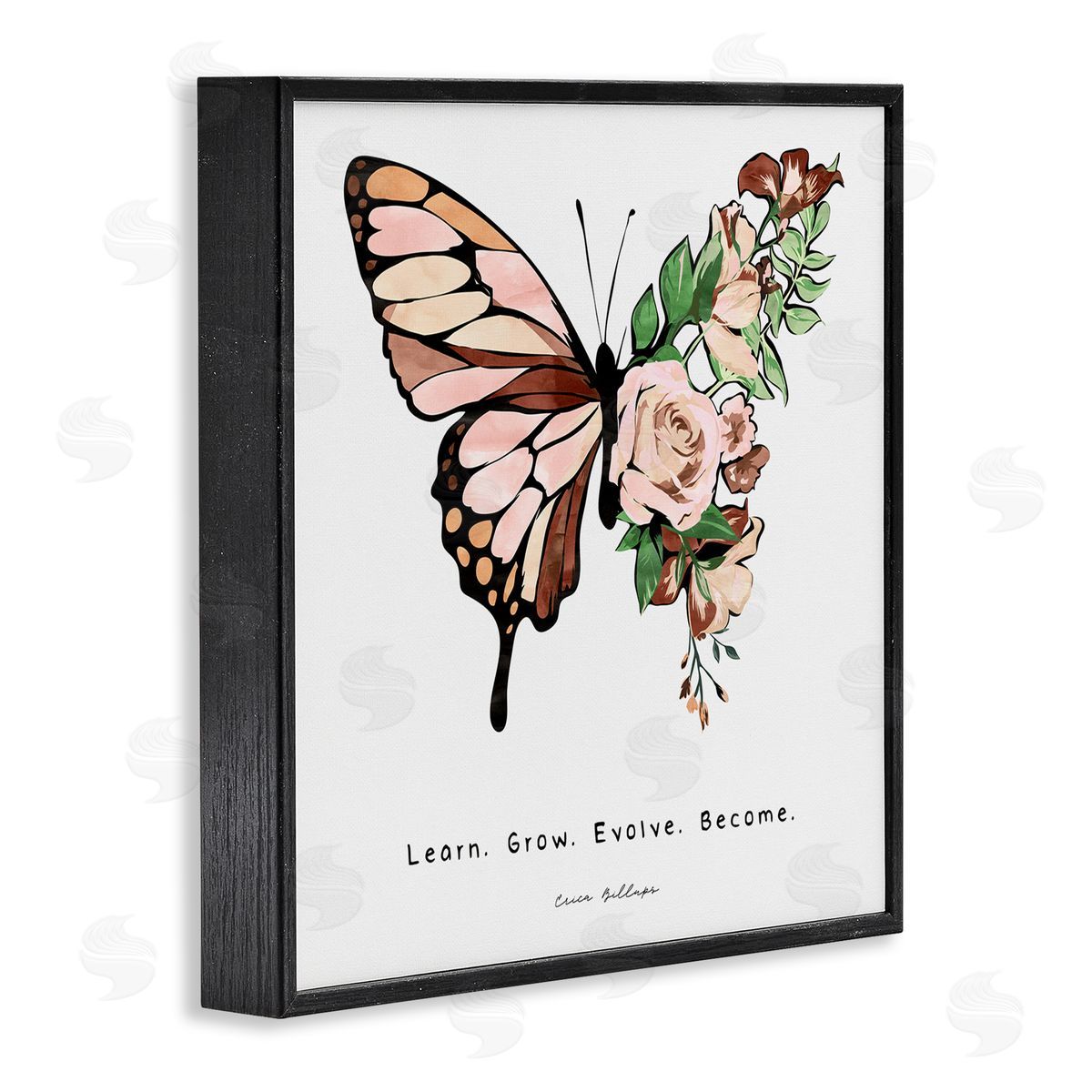 Erica Billups Learn Grow Evolve Become Motivational Children's Diversity Butterfly Black Framed Glicee Wall Art Print