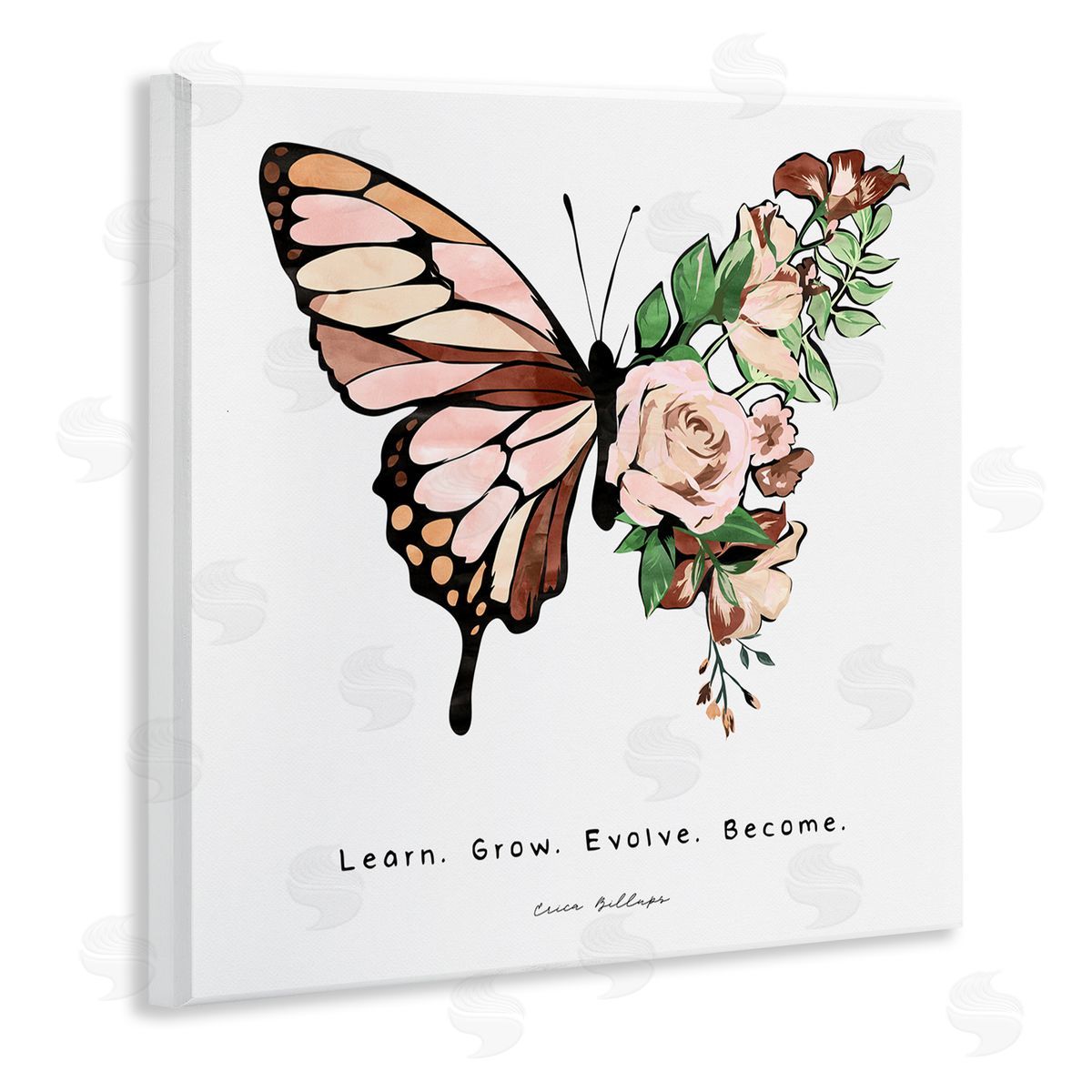 Erica Billups Learn Grow Evolve Become Motivational Children's Diversity Butterfly Wooden Wall Plaque Art Print
