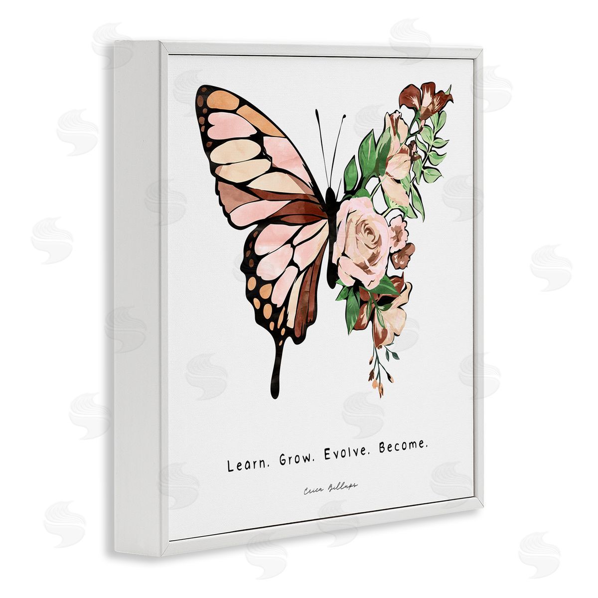 Erica Billups Learn Grow Evolve Become Motivational Children's Diversity Butterfly White Framed Glicee Wall Art Print