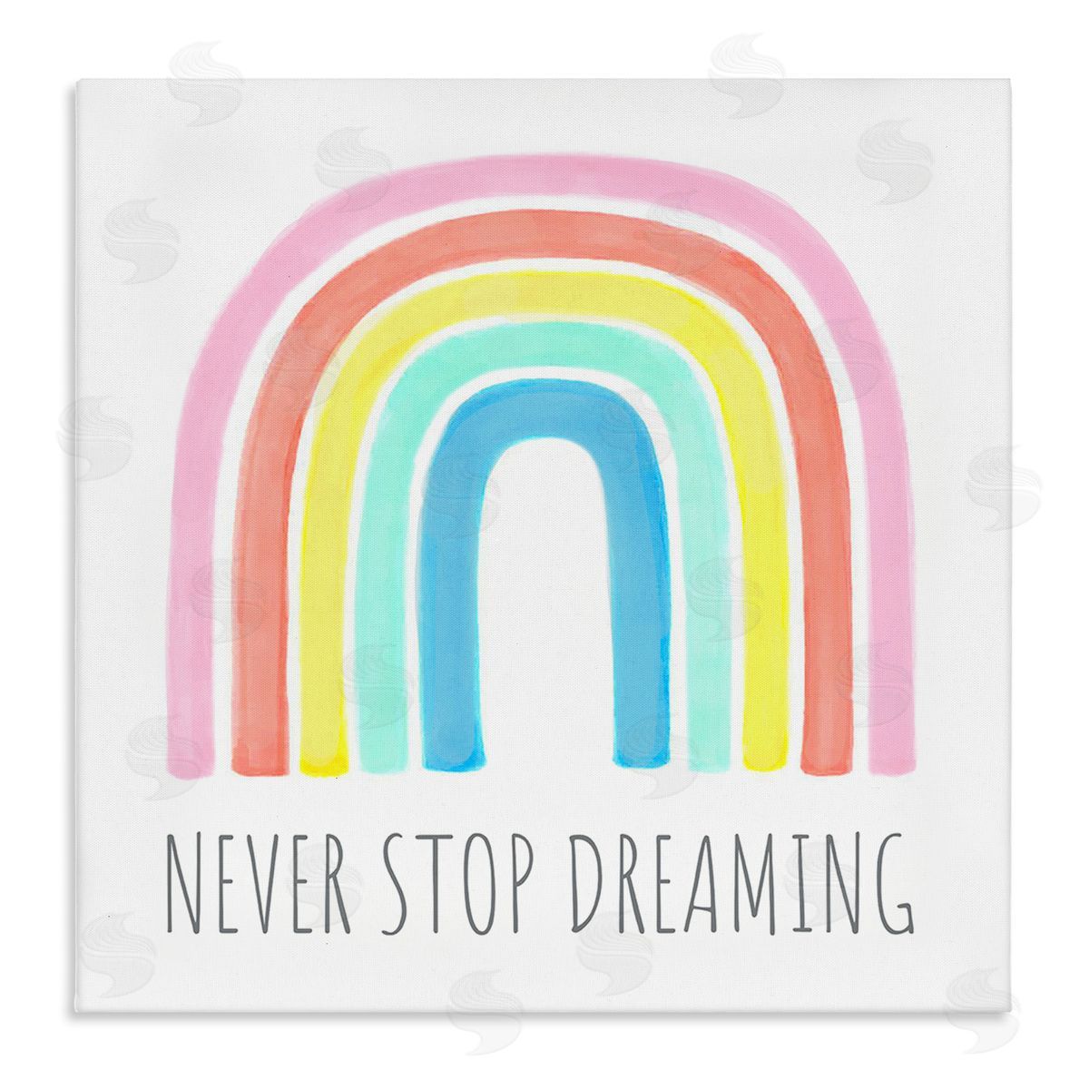 Reesa Qualia Never Stop Dreaming Children's Phrase Vibrant Pastel Rainbow Stretched Canvas Wall Art Print