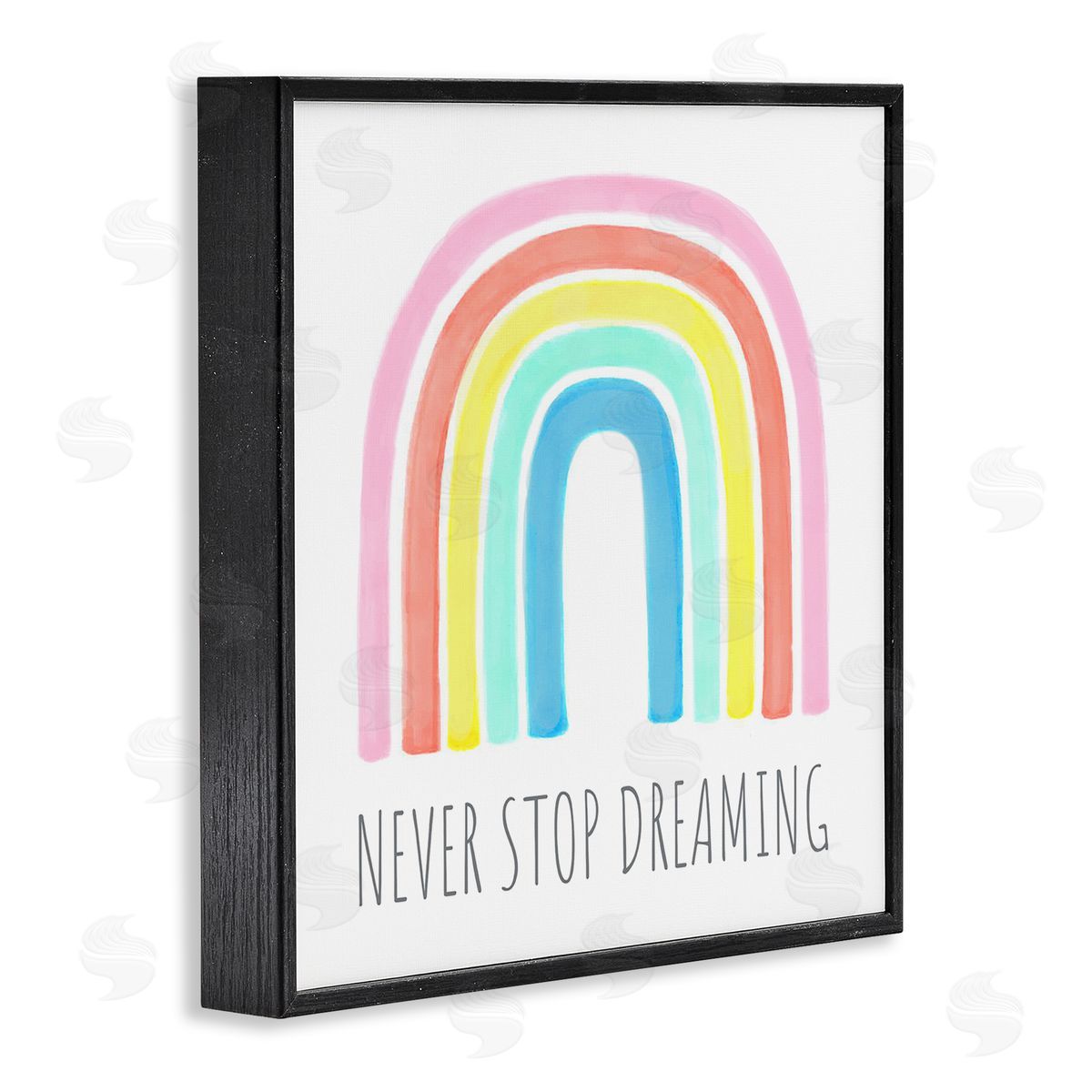 Reesa Qualia Never Stop Dreaming Children's Phrase Vibrant Pastel Rainbow Black Framed Glicee Wall Art Print