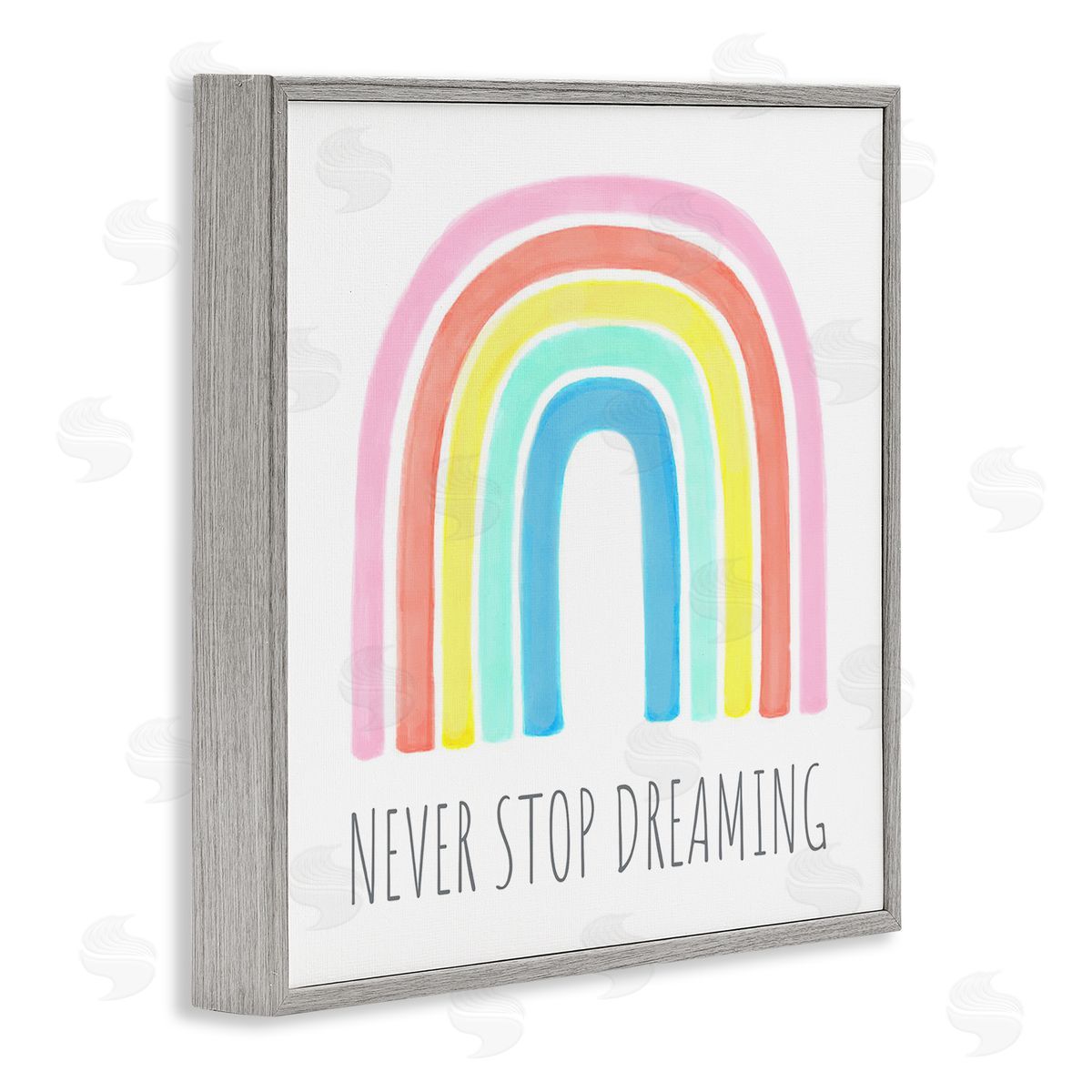 Reesa Qualia Never Stop Dreaming Children's Phrase Vibrant Pastel Rainbow Gray Framed Glicee Wall Art Print