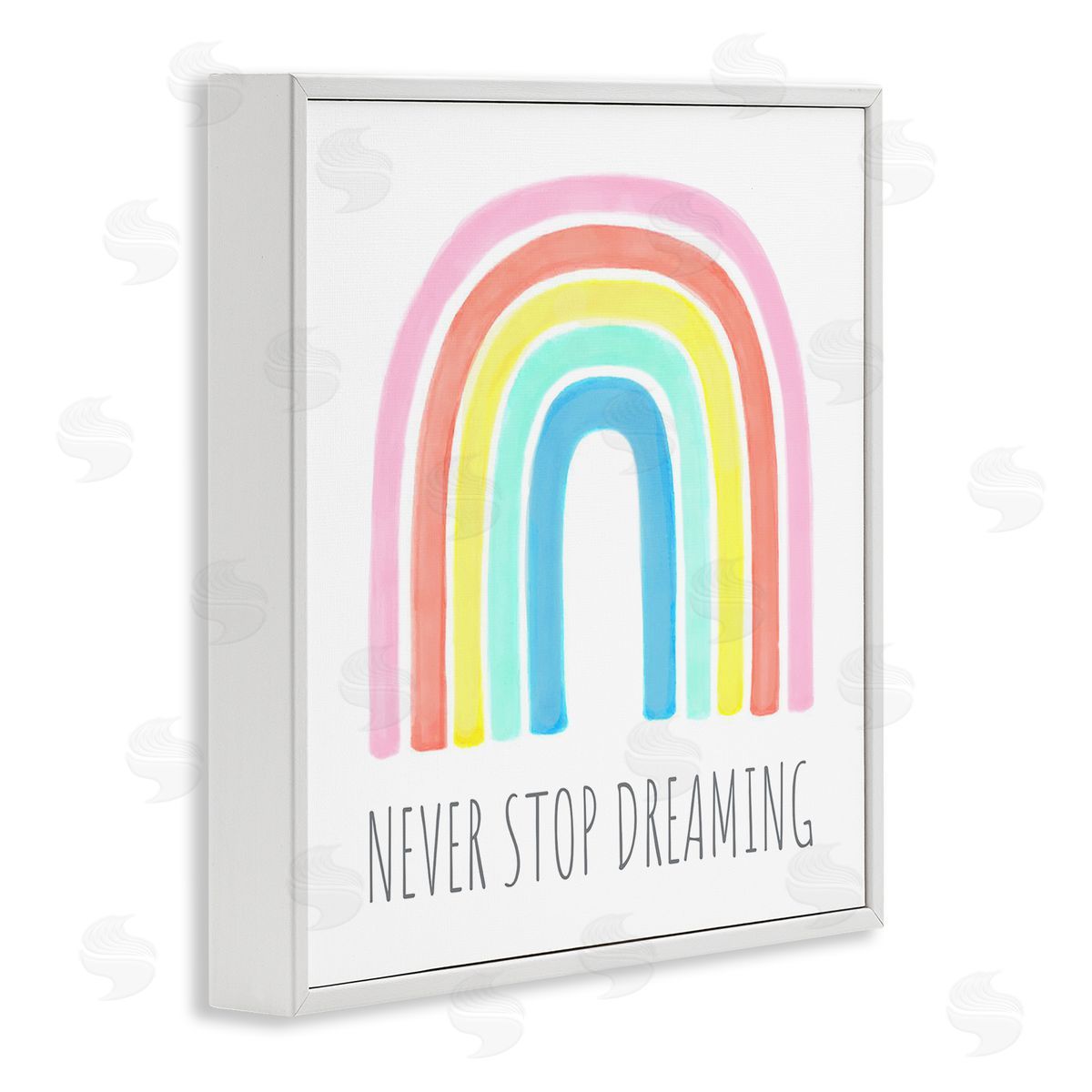 Reesa Qualia Never Stop Dreaming Children's Phrase Vibrant Pastel Rainbow White Framed Glicee Wall Art Print