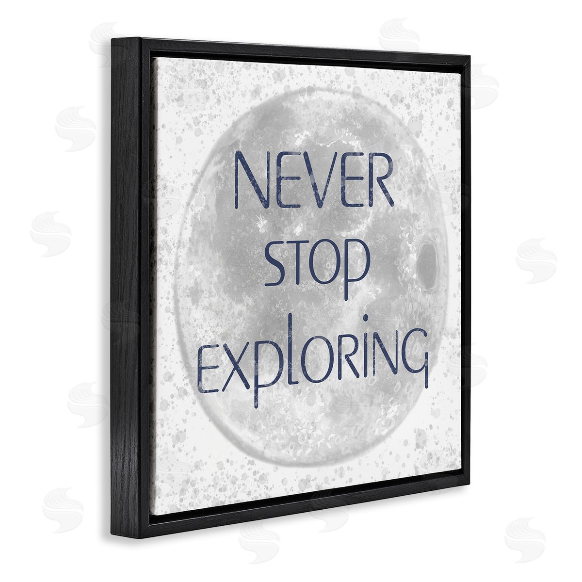 Reesa Qualia Never Stop Exploring Children's Phrase Full Moon Black Floating Frame Canvas Wall Art Print