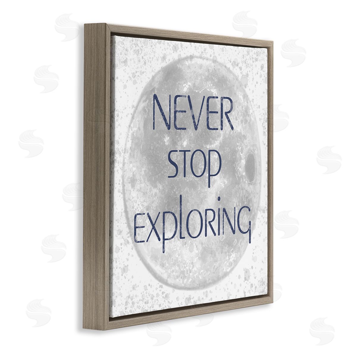Reesa Qualia Never Stop Exploring Children's Phrase Full Moon Brown Floating Frame Canvas Wall Art Print