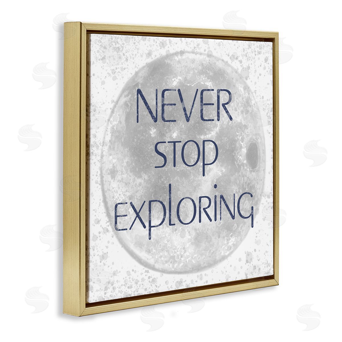 Reesa Qualia Never Stop Exploring Children's Phrase Full Moon Gold Floating Frame Canvas Wall Art Print