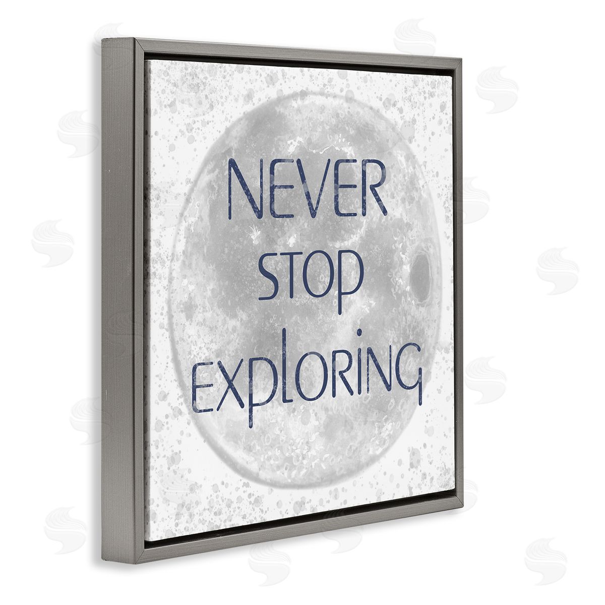 Reesa Qualia Never Stop Exploring Children's Phrase Full Moon Gray Floating Frame Canvas Wall Art Print