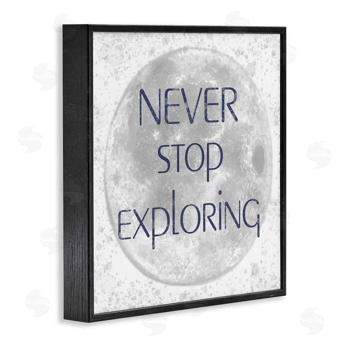 Reesa Qualia Never Stop Exploring Children's Phrase Full Moon Black Framed Glicee Wall Art Print