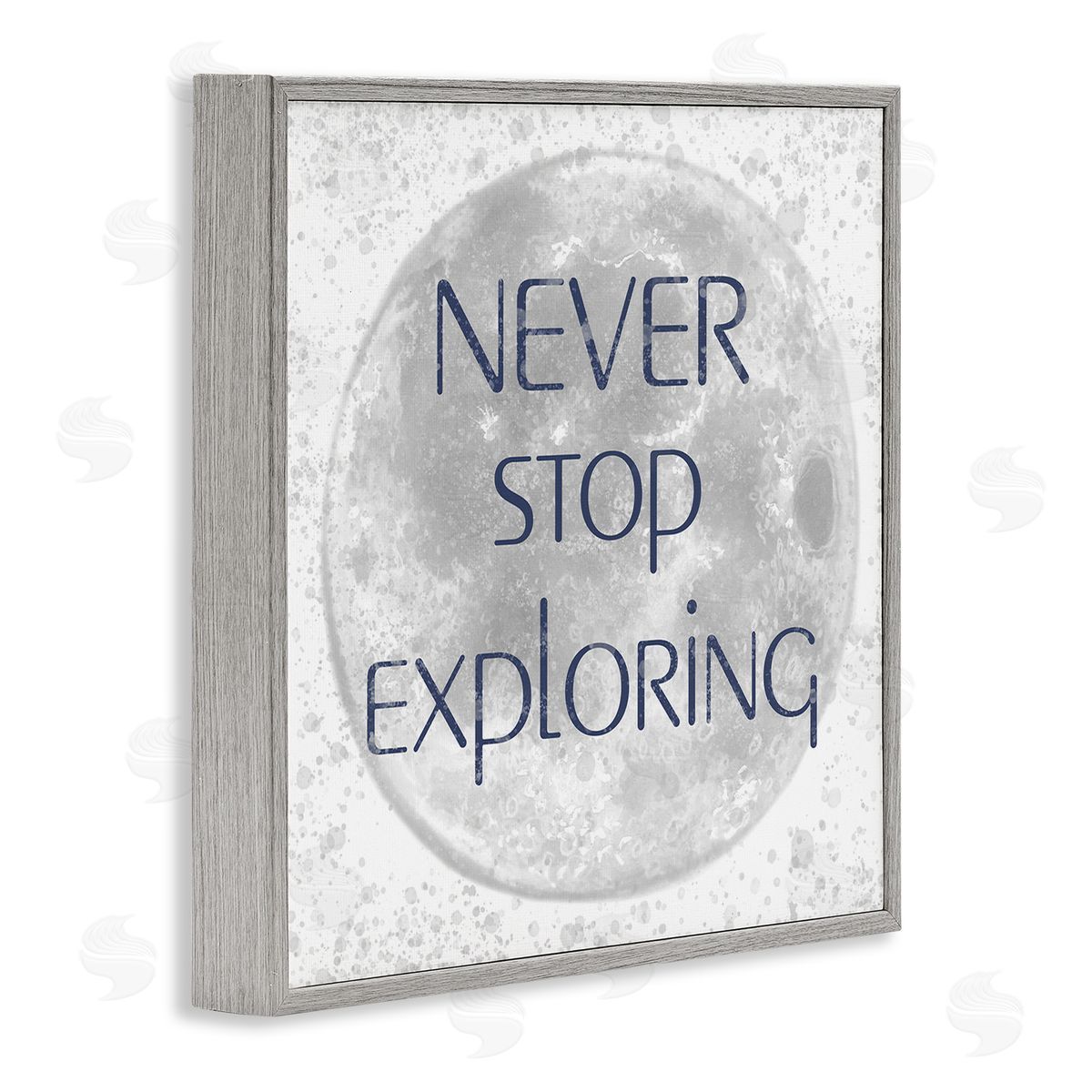 Reesa Qualia Never Stop Exploring Children's Phrase Full Moon Gray Framed Glicee Wall Art Print