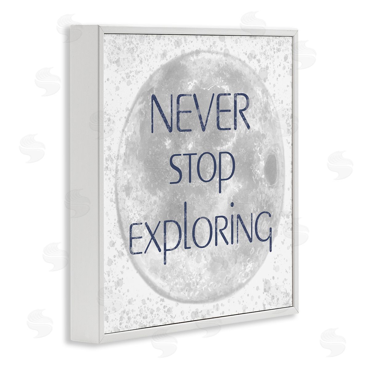 Reesa Qualia Never Stop Exploring Children's Phrase Full Moon White Framed Glicee Wall Art Print