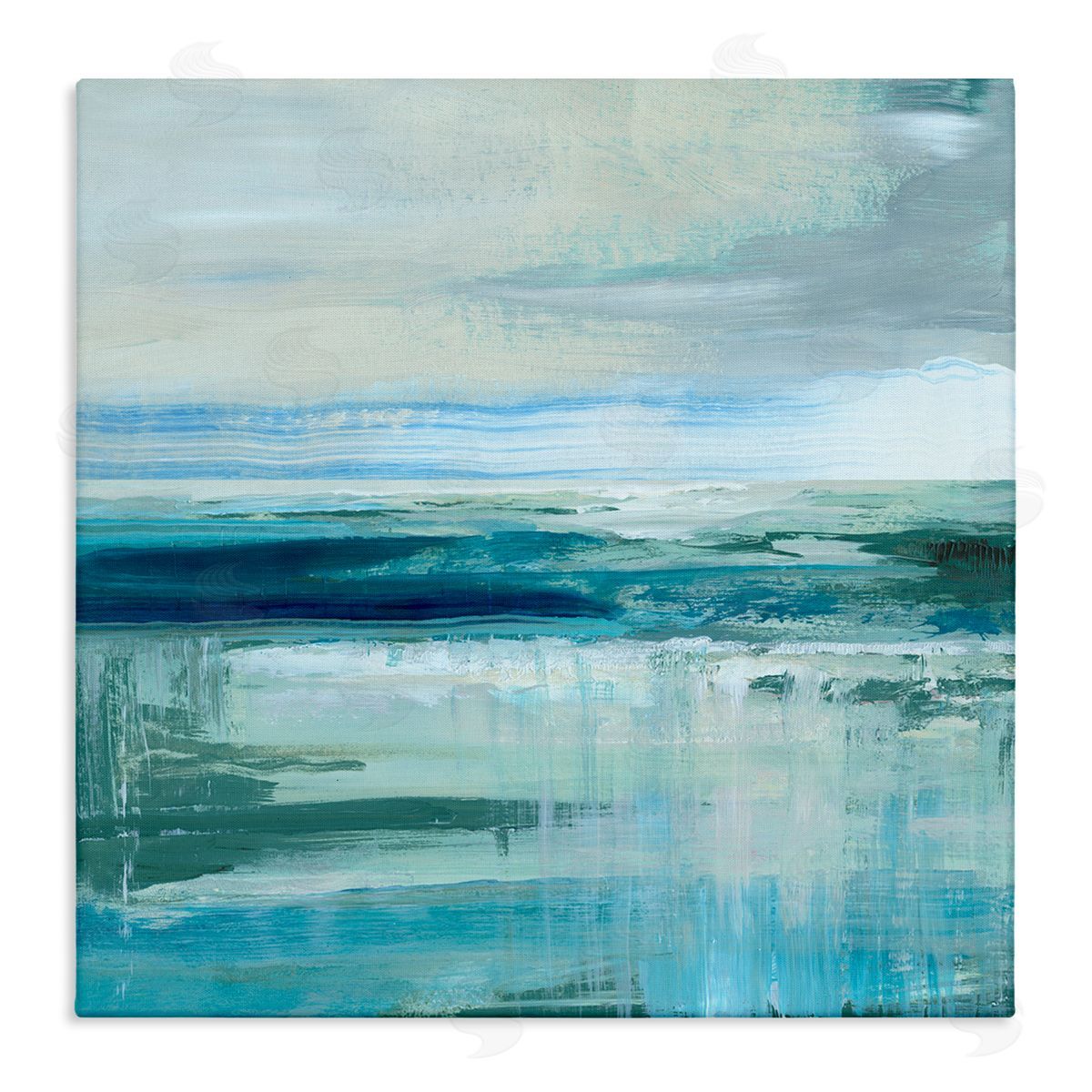 Nan Abstract Ocean Horizon Modern Nautical Painting Blue Green Stretched Canvas Wall Art Print