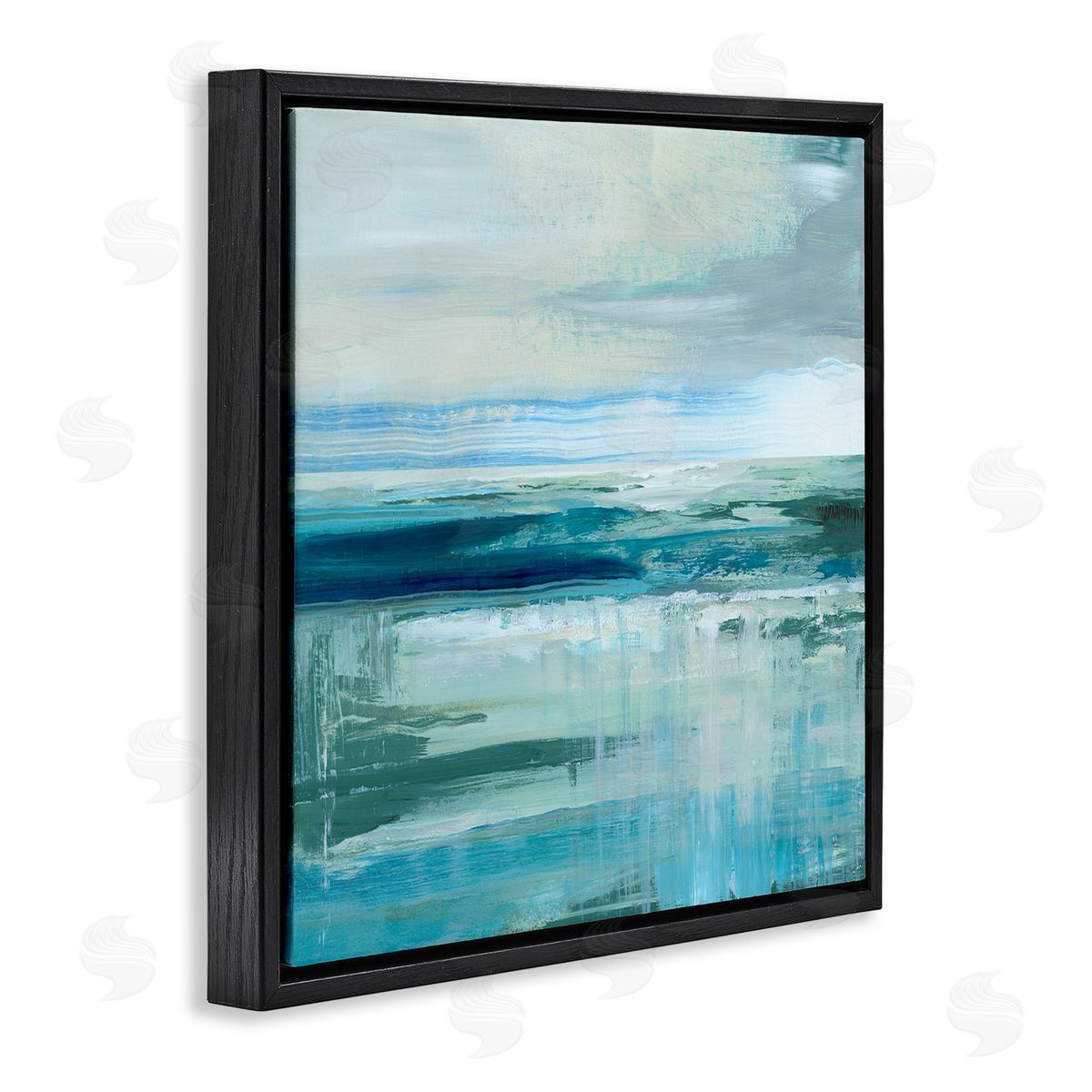 Nan Abstract Ocean Horizon Modern Nautical Painting Blue Green Black Floating Frame Canvas Wall Art Print