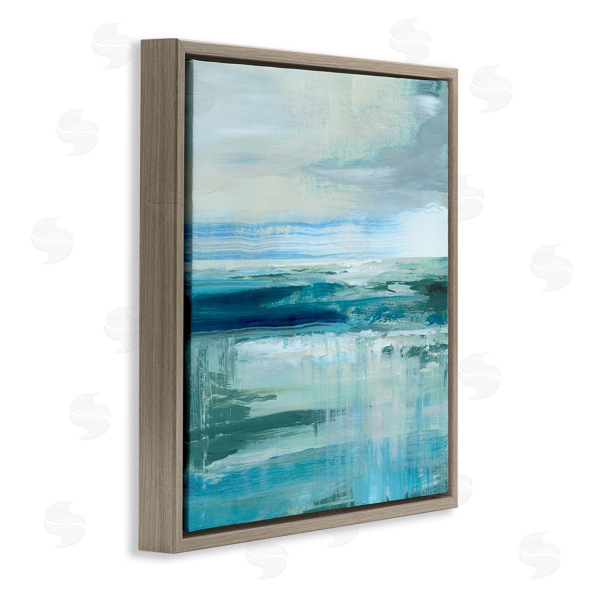 Nan Abstract Ocean Horizon Modern Nautical Painting Blue Green Brown Floating Frame Canvas Wall Art Print