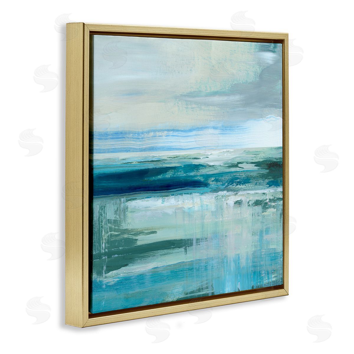 Nan Abstract Ocean Horizon Modern Nautical Painting Blue Green Gold Floating Frame Canvas Wall Art Print
