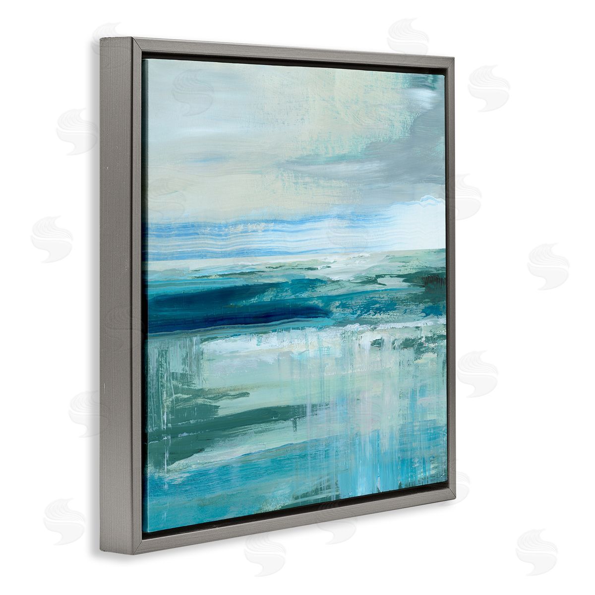 Nan Abstract Ocean Horizon Modern Nautical Painting Blue Green Gray Floating Frame Canvas Wall Art Print