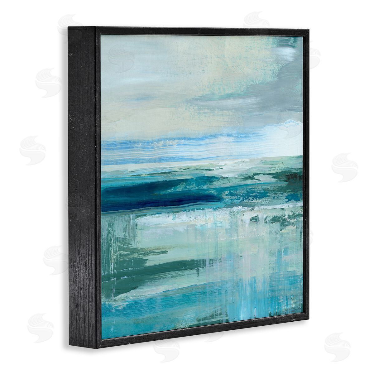 Nan Abstract Ocean Horizon Modern Nautical Painting Blue Green Black Framed Glicee Wall Art Print