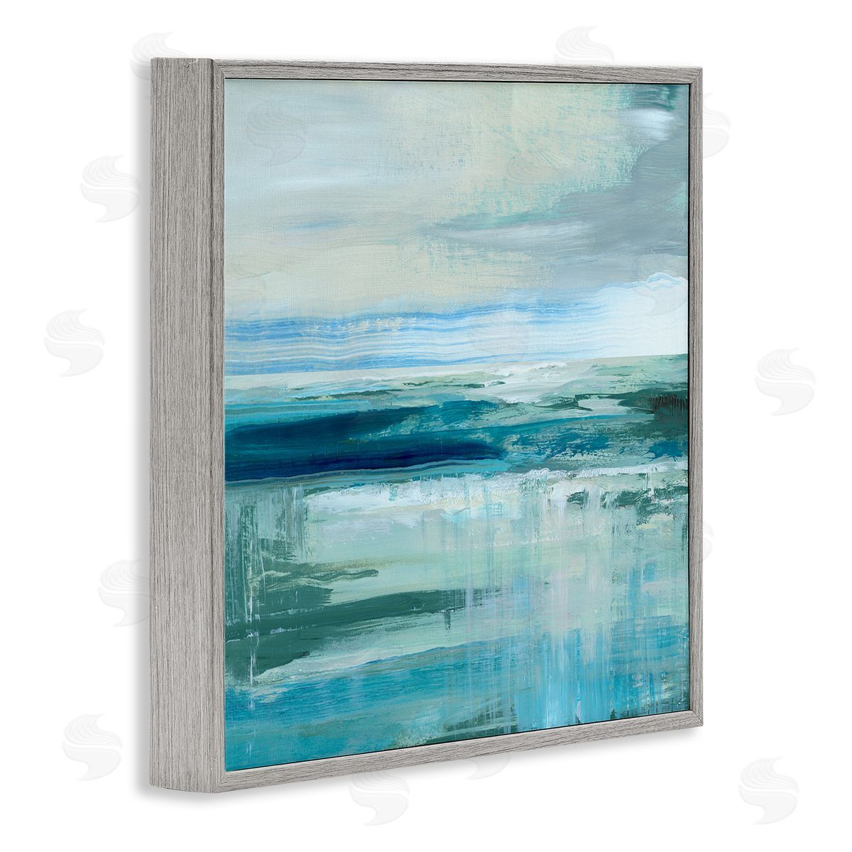Nan Abstract Ocean Horizon Modern Nautical Painting Blue Green Gray Framed Glicee Wall Art Print