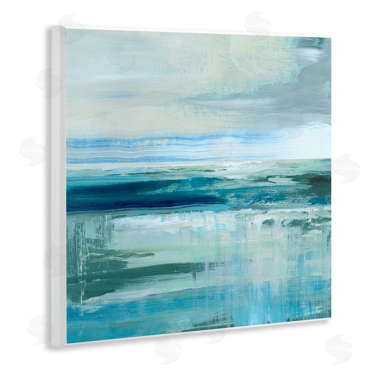 Nan Abstract Ocean Horizon Modern Nautical Painting Blue Green Wooden Wall Plaque Art Print