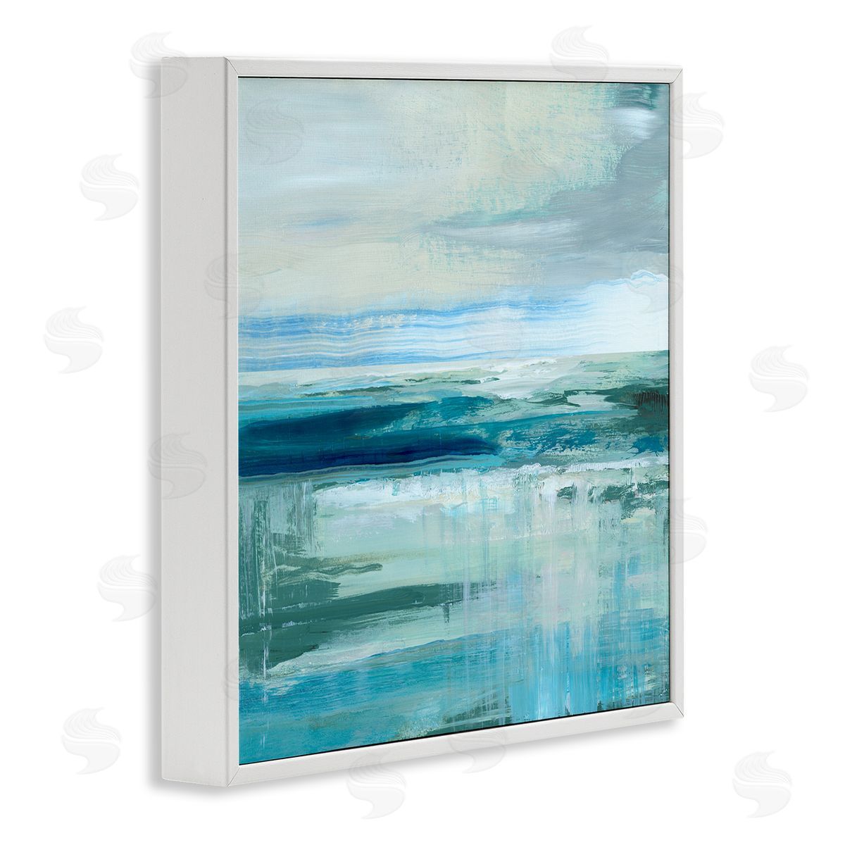 Nan Abstract Ocean Horizon Modern Nautical Painting Blue Green White Framed Glicee Wall Art Print