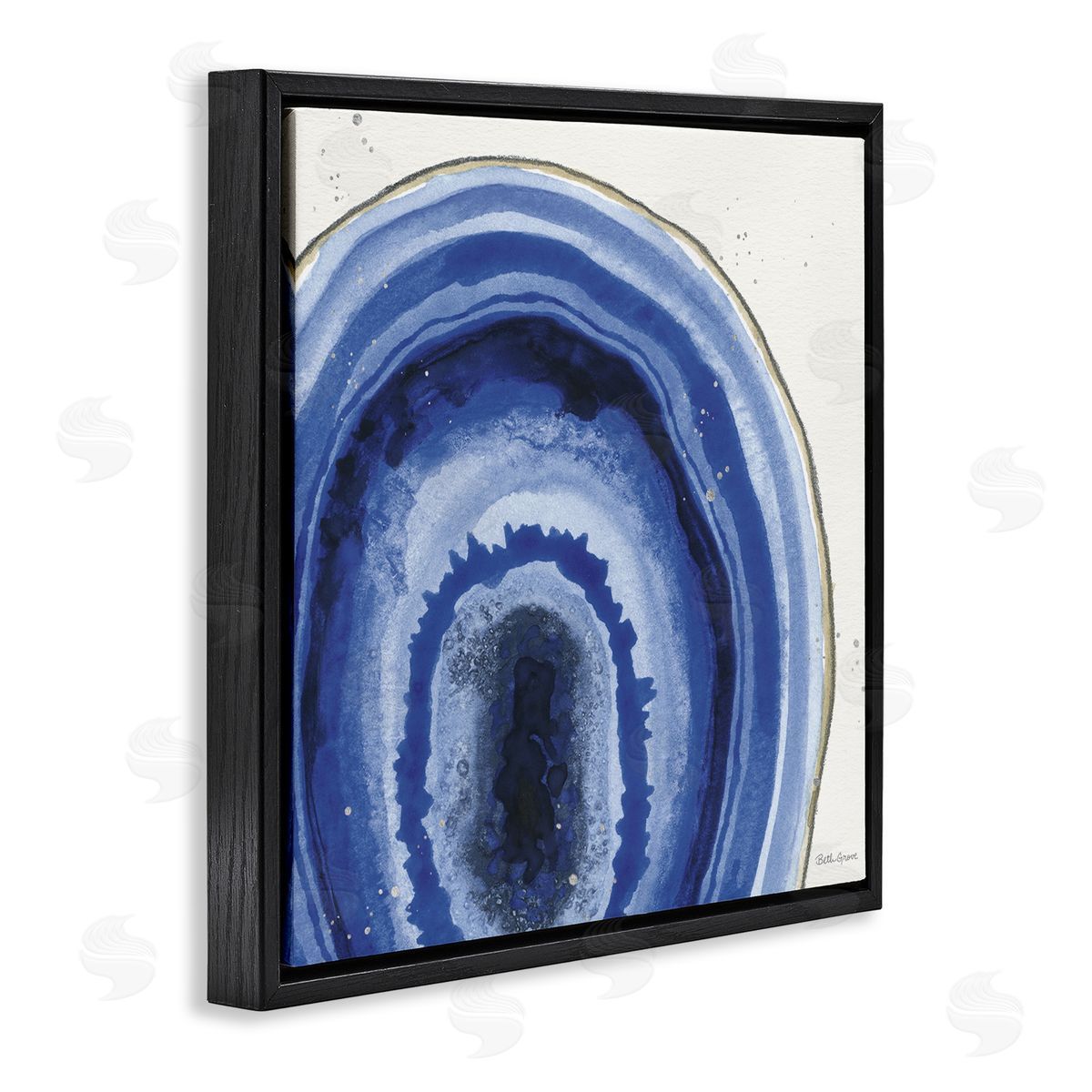 Beth Grove Modern Abstract Blue Agate Boho Geode Pattern Black Floating Frame Canvas Wall Art Print
