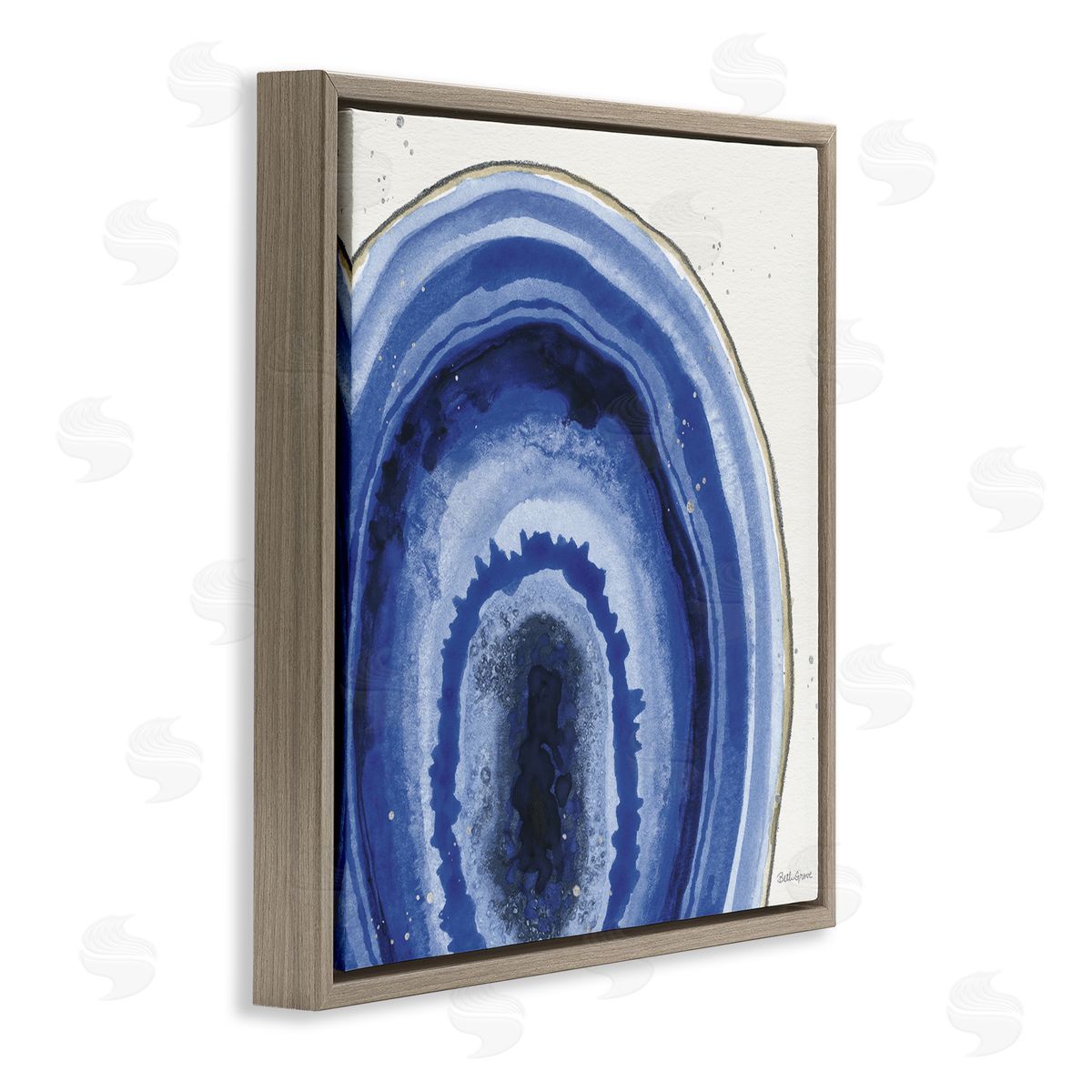 Beth Grove Modern Abstract Blue Agate Boho Geode Pattern Brown Floating Frame Canvas Wall Art Print