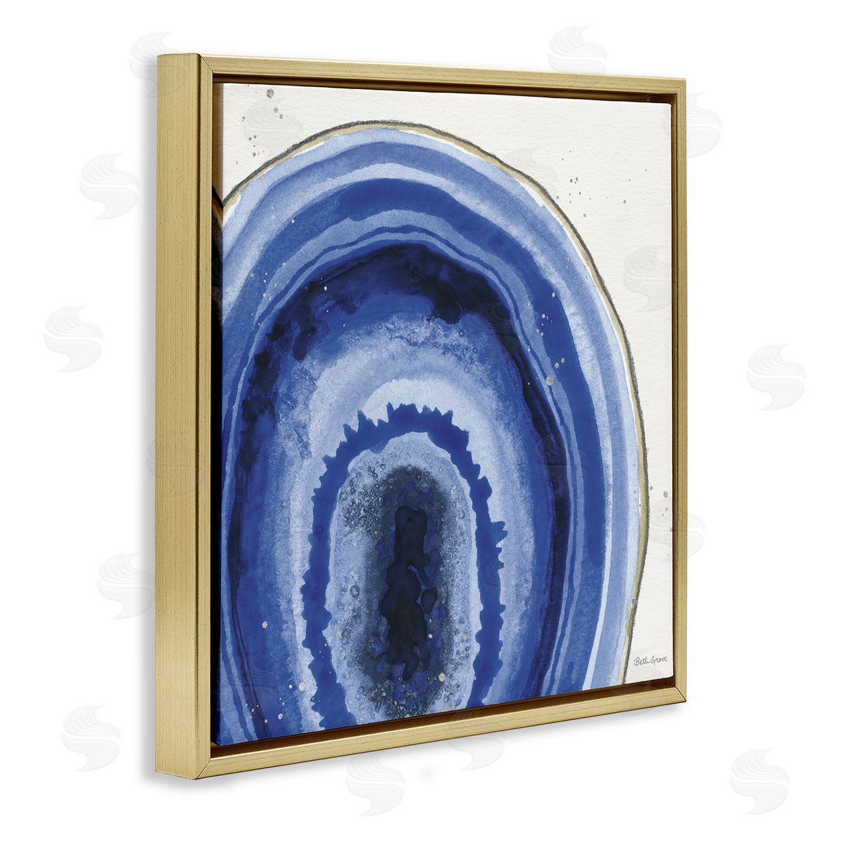 Beth Grove Modern Abstract Blue Agate Boho Geode Pattern Gold Floating Frame Canvas Wall Art Print