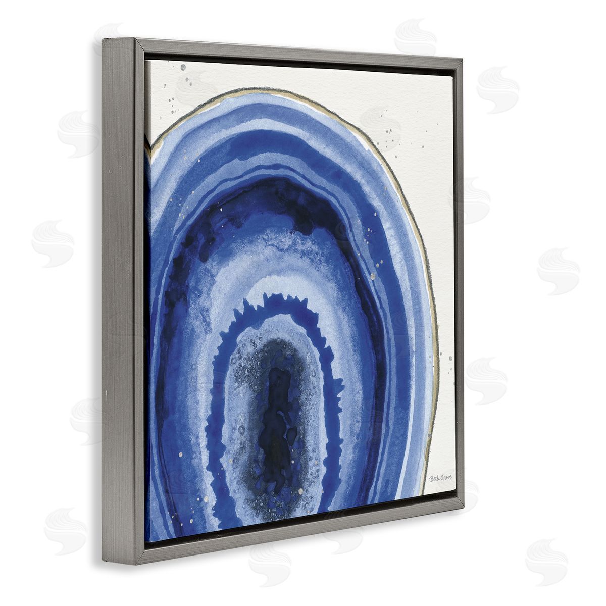 Beth Grove Modern Abstract Blue Agate Boho Geode Pattern Gray Floating Frame Canvas Wall Art Print