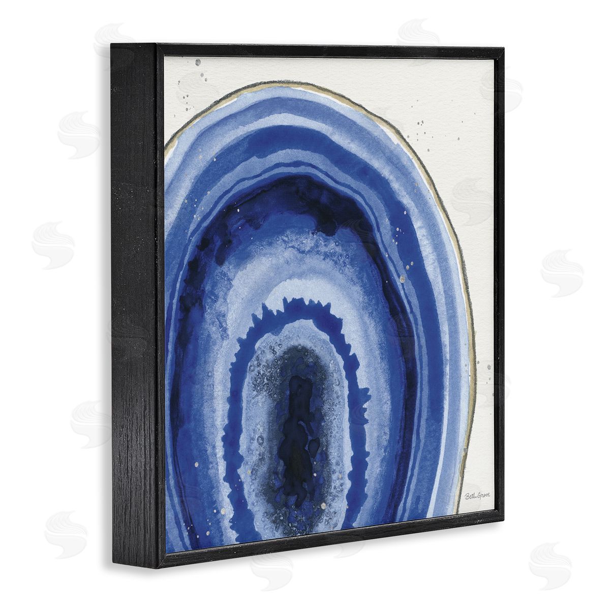 Beth Grove Modern Abstract Blue Agate Boho Geode Pattern Black Framed Glicee Wall Art Print