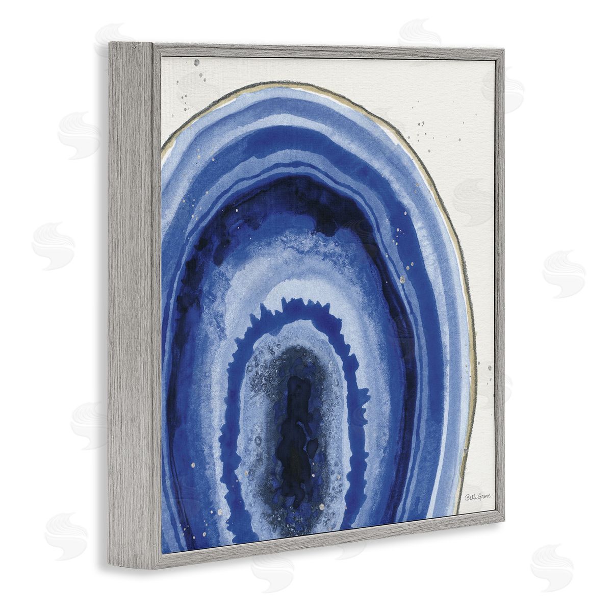 Beth Grove Modern Abstract Blue Agate Boho Geode Pattern Gray Framed Glicee Wall Art Print