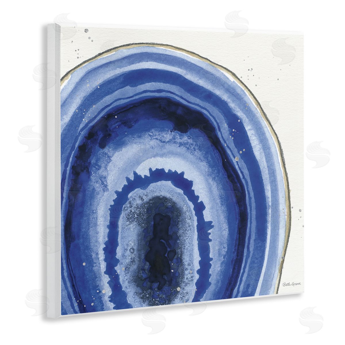 Beth Grove Modern Abstract Blue Agate Boho Geode Pattern Wooden Wall Plaque Art Print