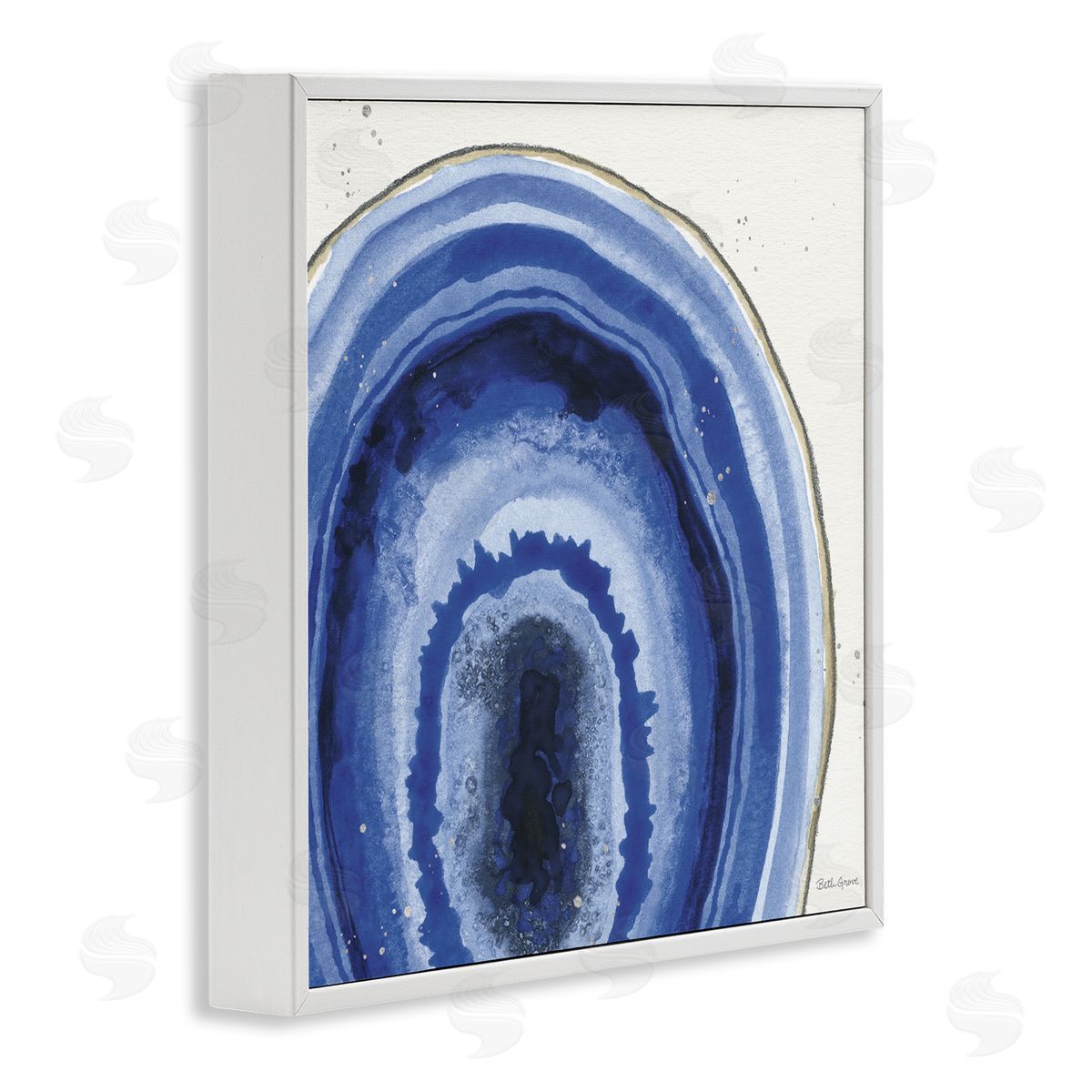 Beth Grove Modern Abstract Blue Agate Boho Geode Pattern White Framed Glicee Wall Art Print