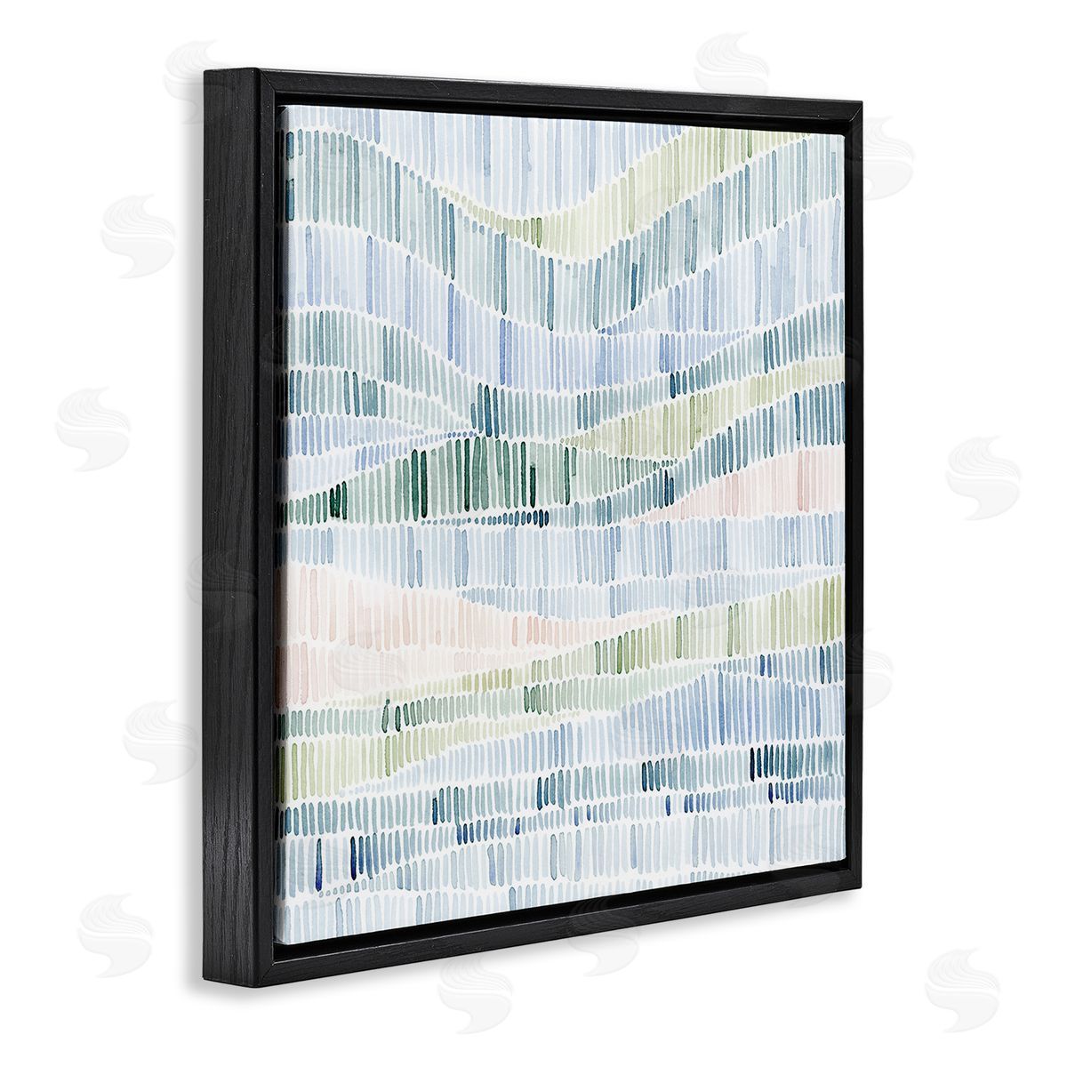 Grace Popp Abstract Layered Waves Striped Blue Green Beige Pattern Black Floating Frame Canvas Wall Art Print