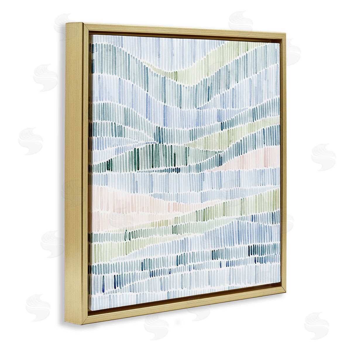Grace Popp Abstract Layered Waves Striped Blue Green Beige Pattern Gold Floating Frame Canvas Wall Art Print