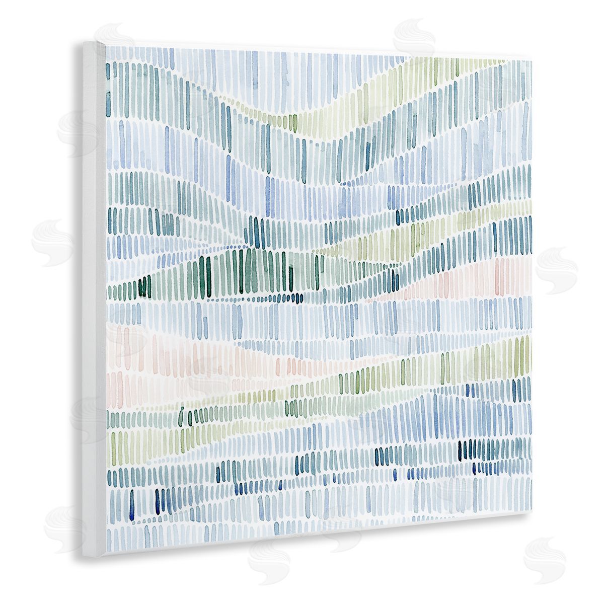 Grace Popp Abstract Layered Waves Striped Blue Green Beige Pattern Wooden Wall Plaque Art Print