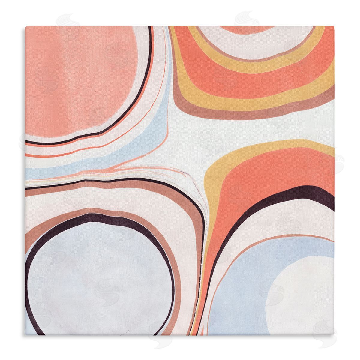 Annie Warren Groovy Orange Pink Abstract Painting Fluid Shapes Stretched Canvas Wall Art Print