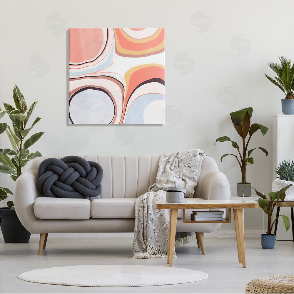 Annie Warren Groovy Orange Pink Abstract Painting Fluid Shapes Canvas Wall Art in Room