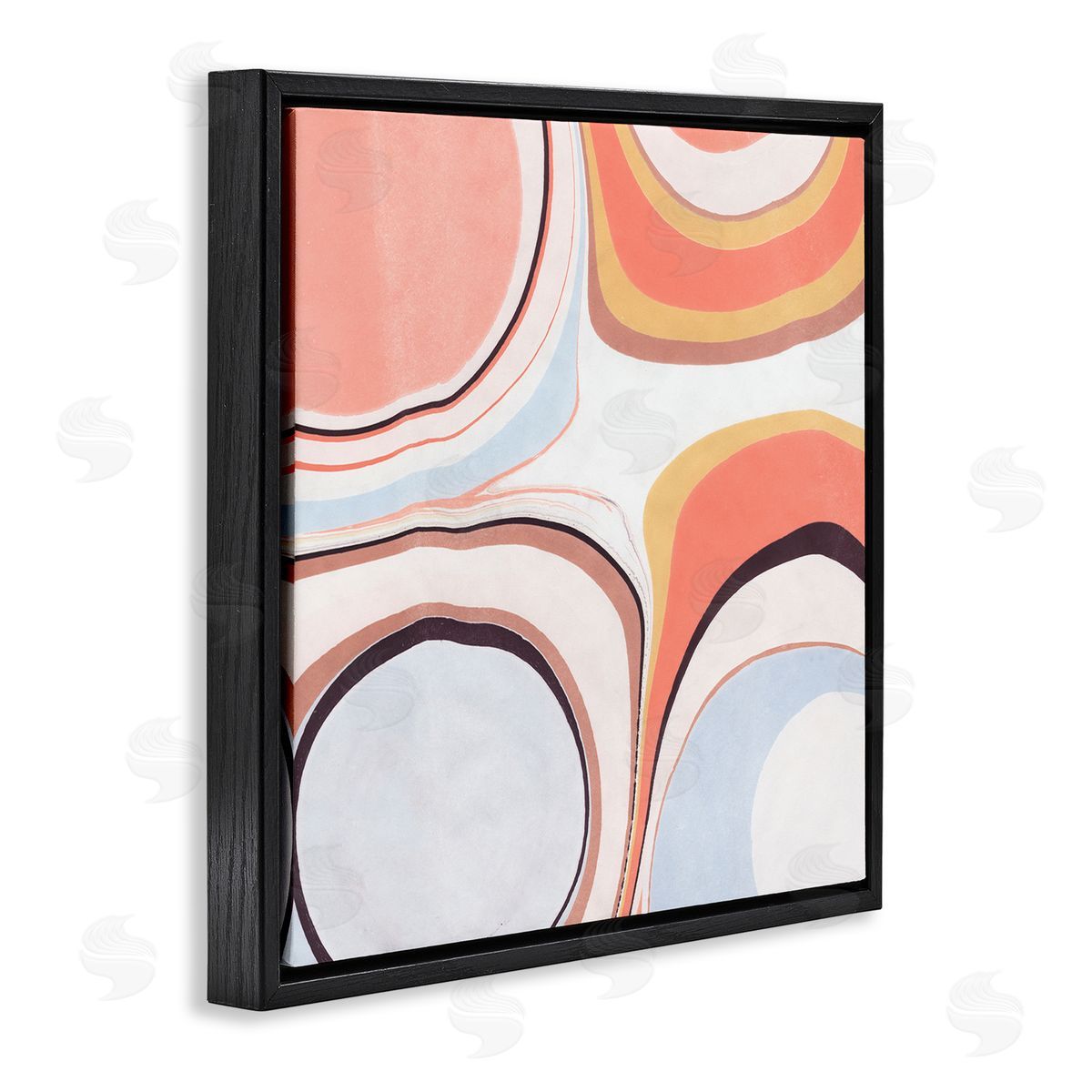 Annie Warren Groovy Orange Pink Abstract Painting Fluid Shapes Black Floating Frame Canvas Wall Art Print