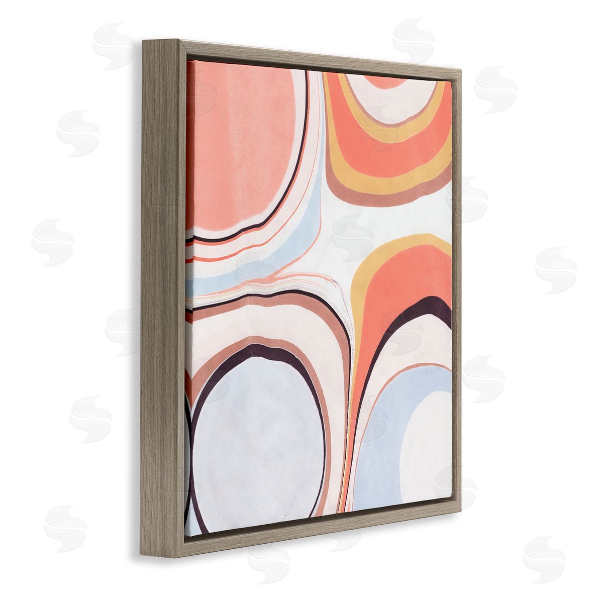 Annie Warren Groovy Orange Pink Abstract Painting Fluid Shapes Brown Floating Frame Canvas Wall Art Print
