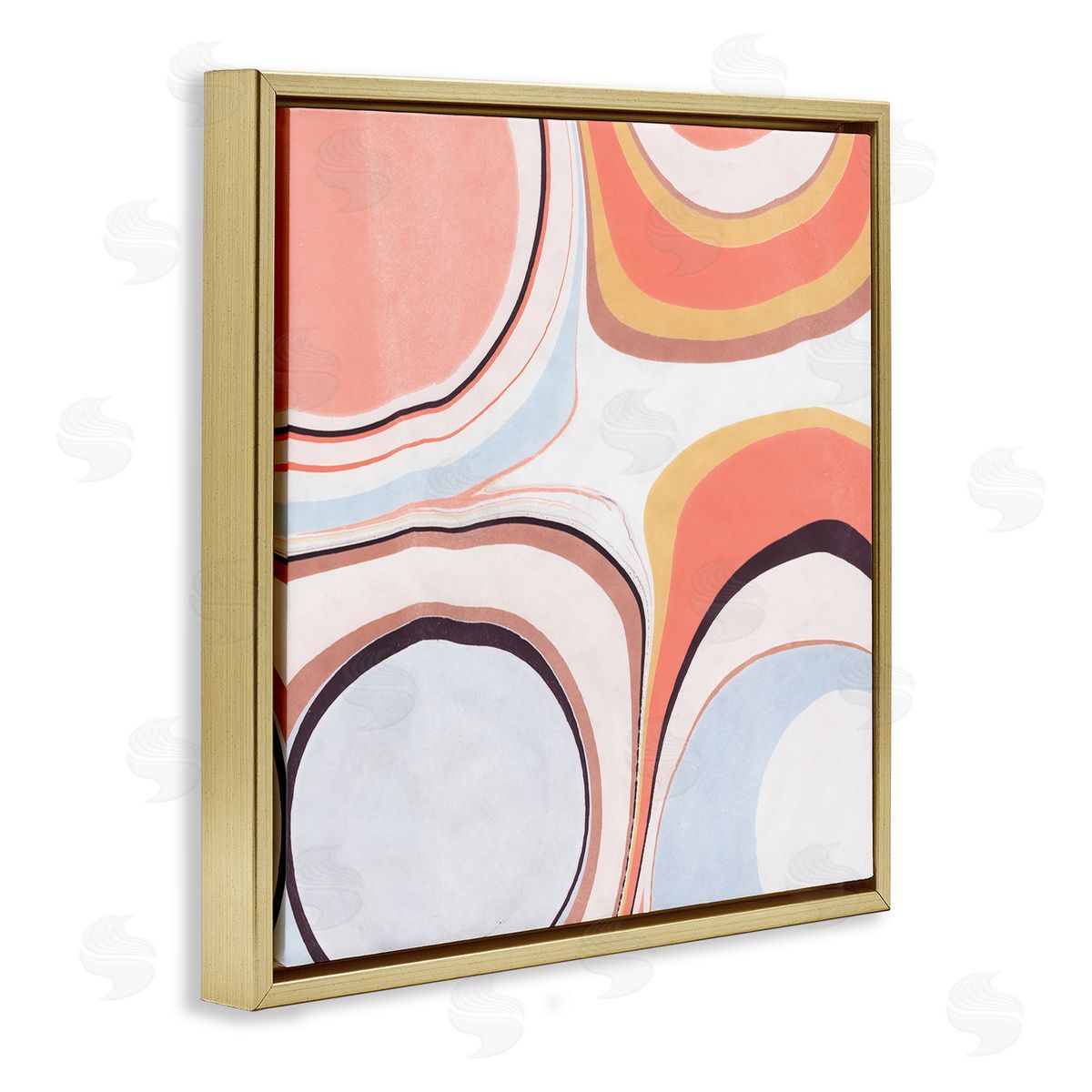 Annie Warren Groovy Orange Pink Abstract Painting Fluid Shapes Gold Floating Frame Canvas Wall Art Print