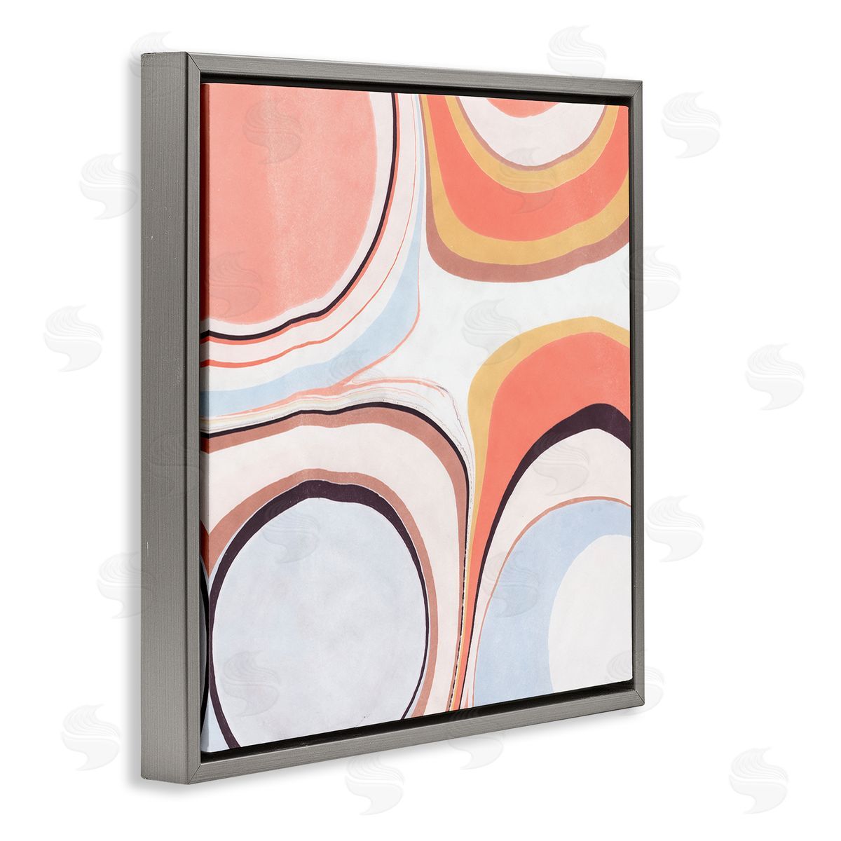 Annie Warren Groovy Orange Pink Abstract Painting Fluid Shapes Gray Floating Frame Canvas Wall Art Print
