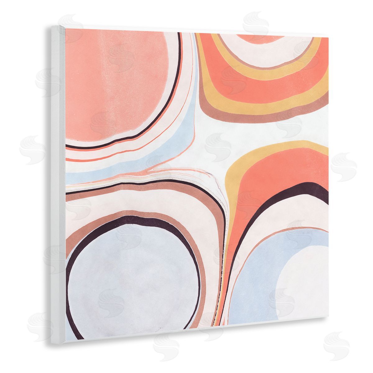 Annie Warren Groovy Orange Pink Abstract Painting Fluid Shapes Wooden Wall Plaque Art Print