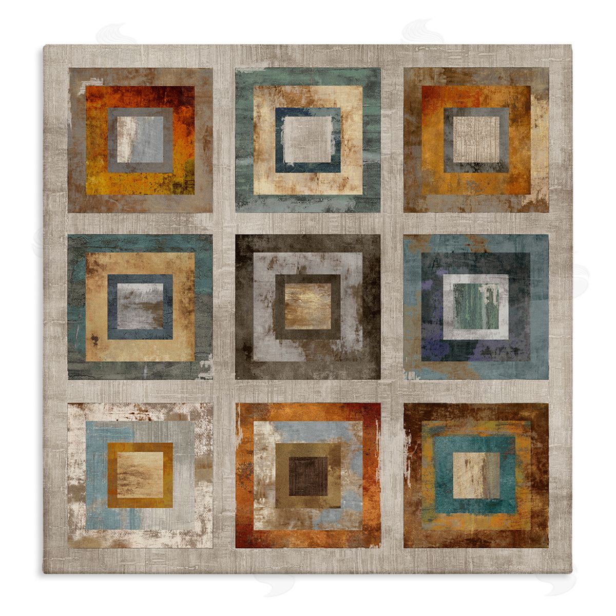 Cam Richards Layered Square Collage Industrial Rust Tones Abstract Shapes Stretched Canvas Wall Art Print